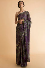 Violet - Printed and Embroidered Kota Saree - sakshamneharicka.com