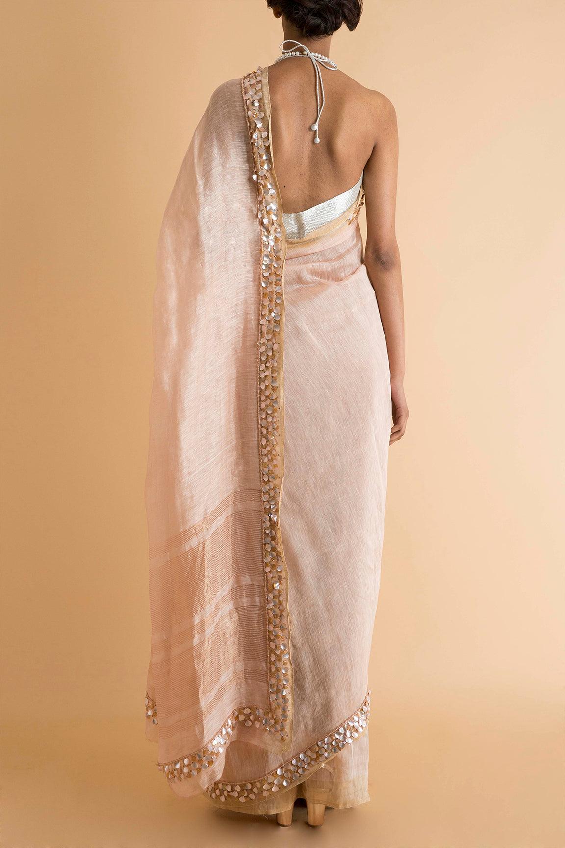 Cora - Hand Embroidered Linen Silk Saree - sakshamneharicka.com