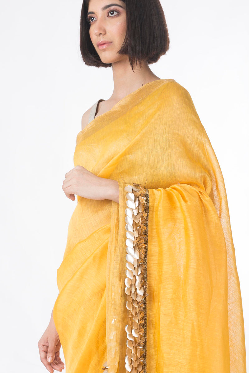 Suraiya - Embroidered Linen Silk Saree - sakshamneharicka.com