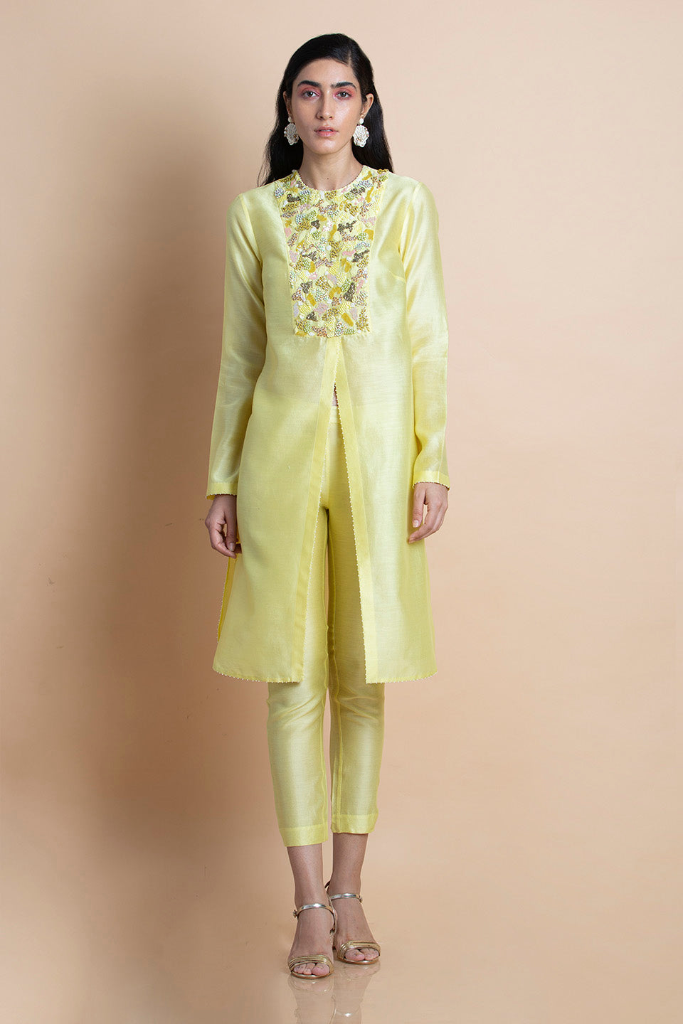 Lime Yellow Embroidered - Tunic Set