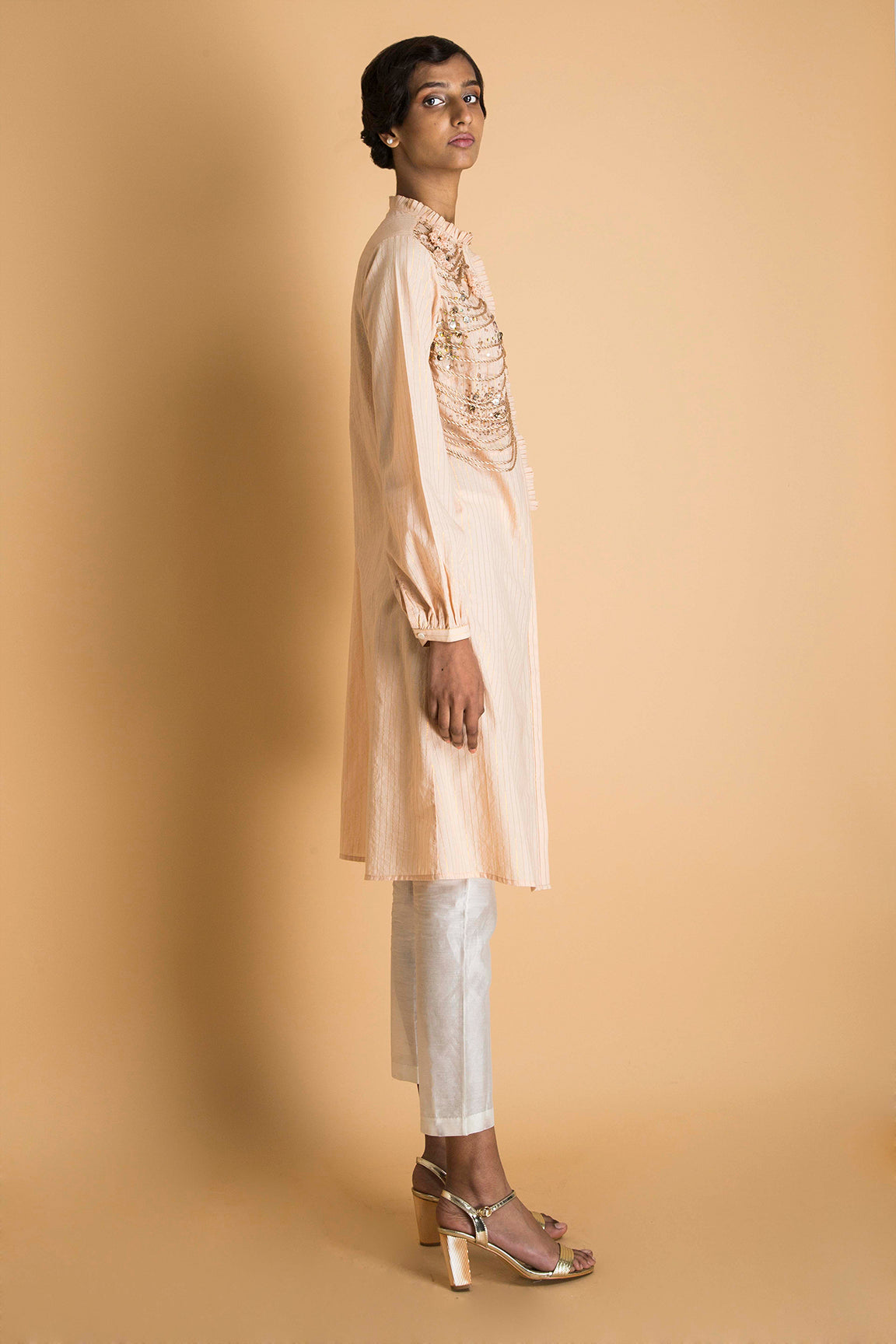 Hand Embroidered Tunic Set in Cotton Lurex - sakshamneharicka.com