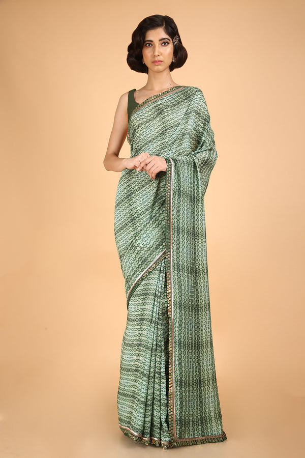 Printed and Embroidered Cotton Silk Saree - Mazed