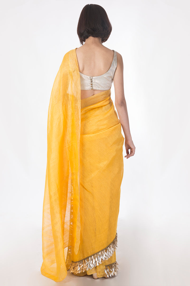 Suraiya - Embroidered Linen Silk Saree - sakshamneharicka.com