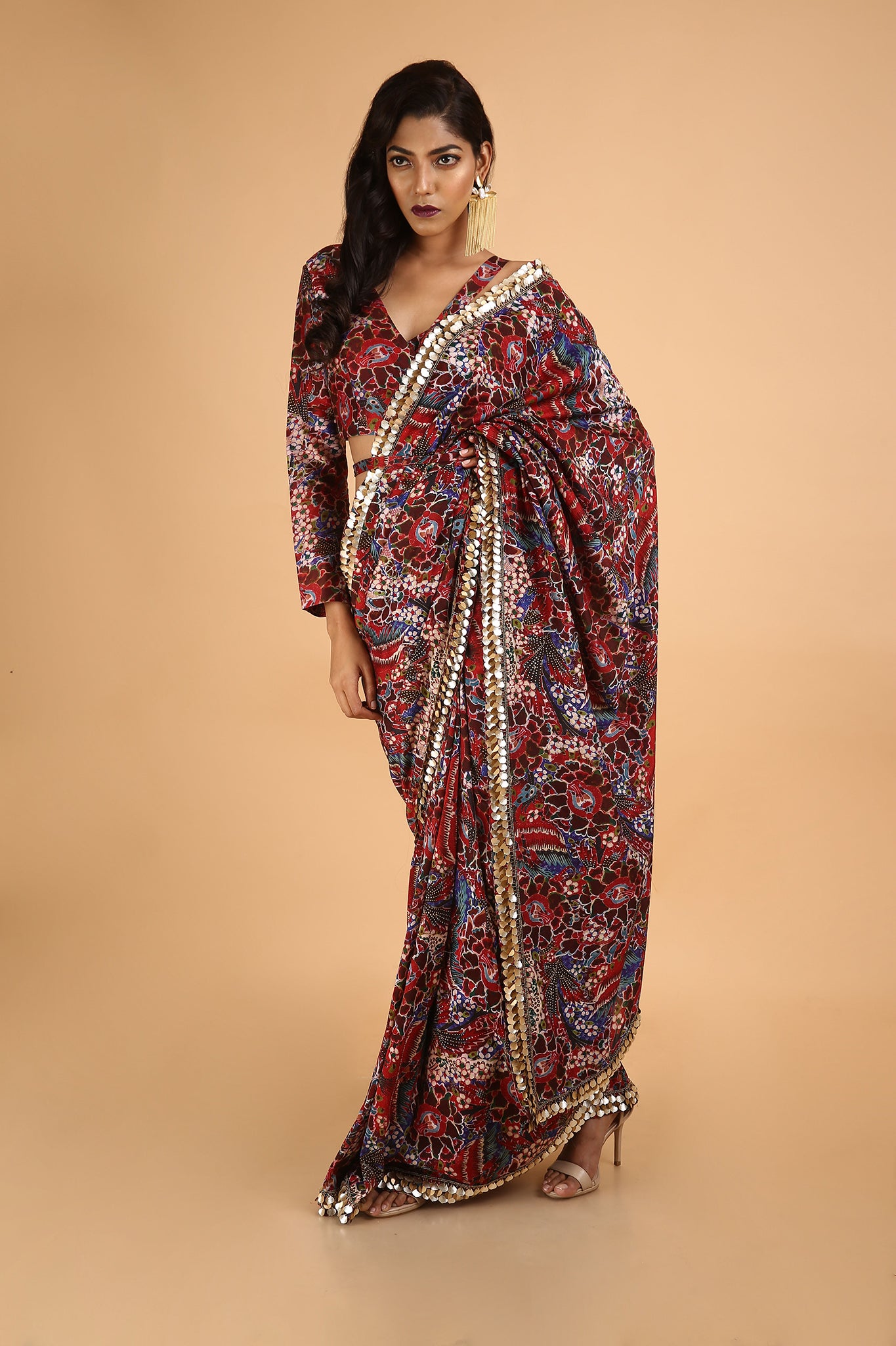 Baaz-e-Gulistaan - Printed and Hand Embroidered Saree in Chanderi - sakshamneharicka.com