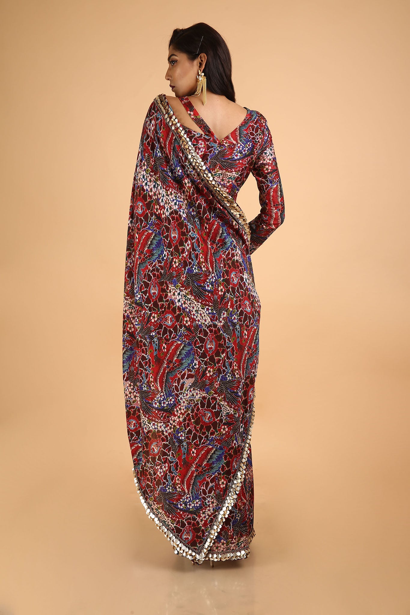 Baaz-e-Gulistaan - Printed and Hand Embroidered Saree in Chanderi - sakshamneharicka.com