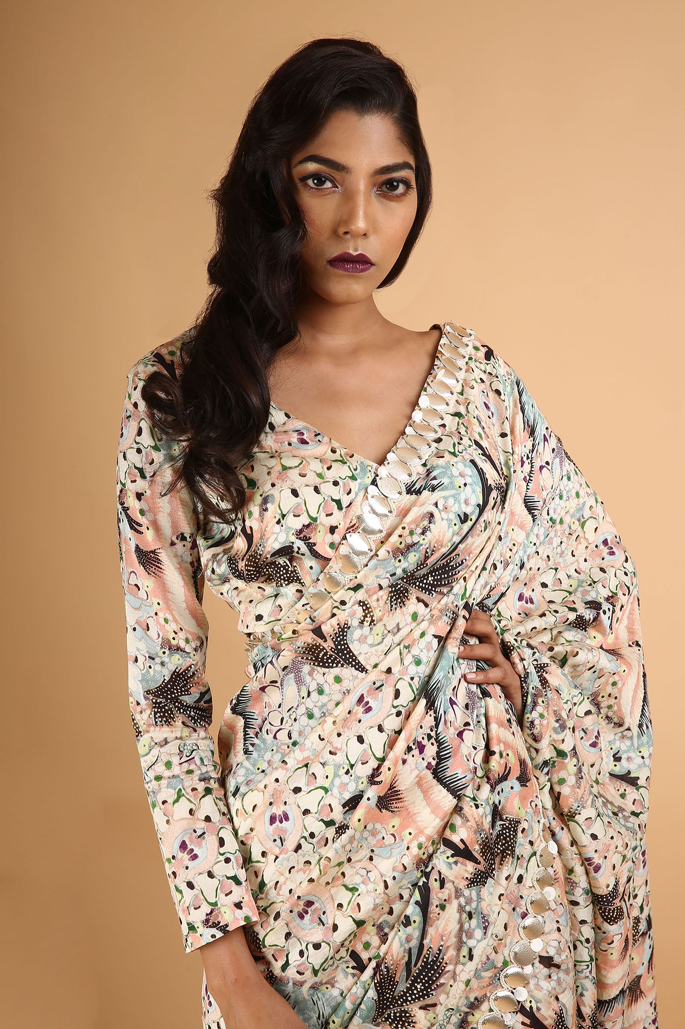 Printed and Embroidered Saree in Chanderi - sakshamneharicka.com