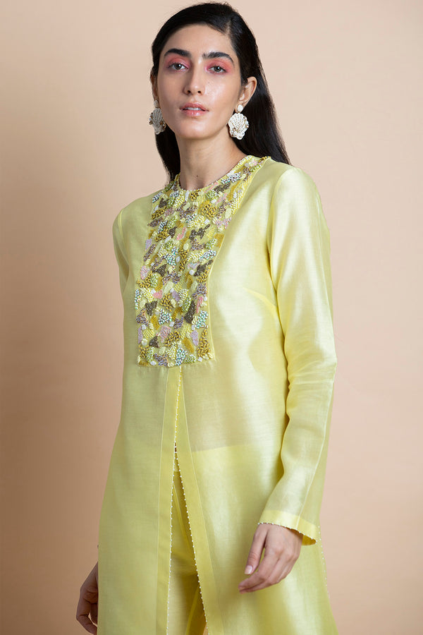Lime Yellow Embroidered Tunic Set