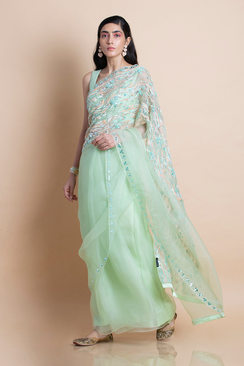 Neo Mint in Silk Organza - Saree