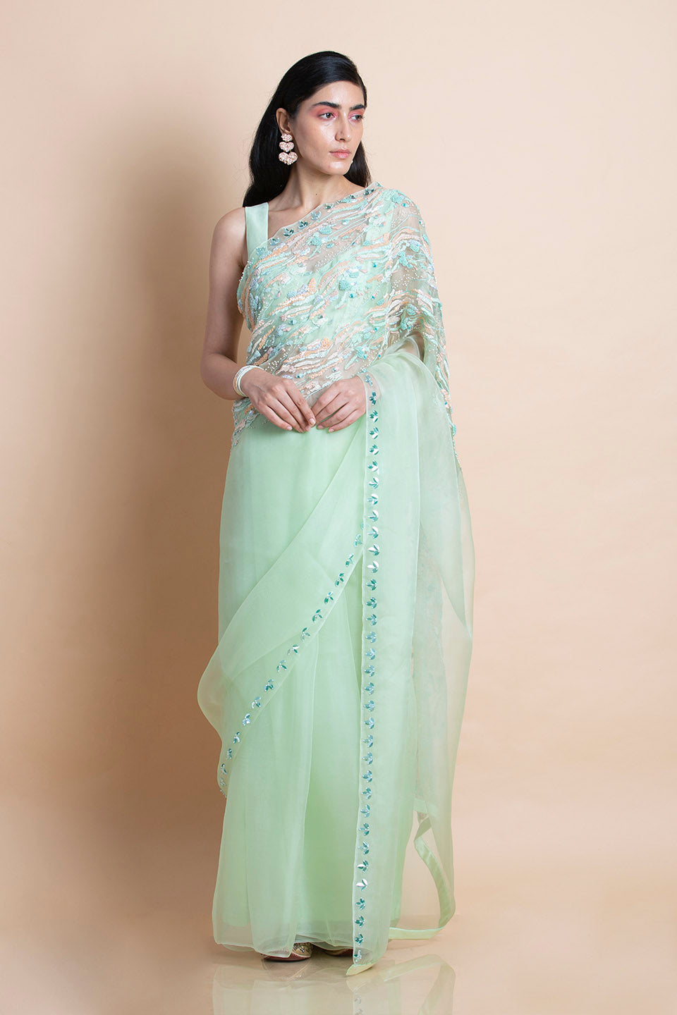 Neo Mint in Silk Organza - Saree