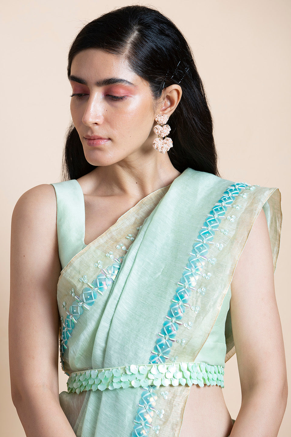 Neo Mint in Linen Silk - Saree