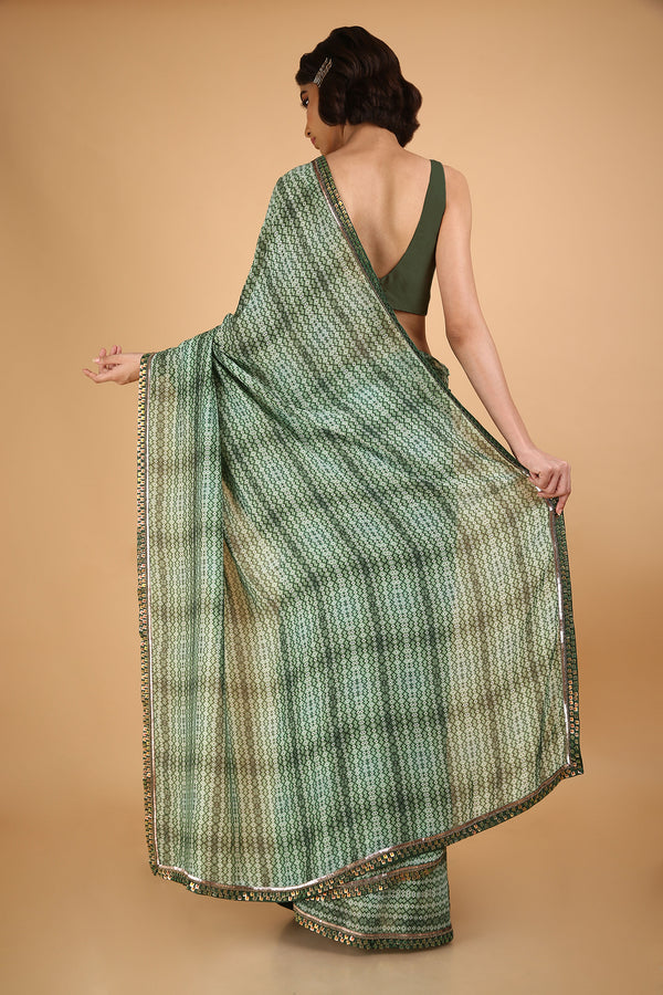 Printed and Embroidered Cotton Silk Saree - Mazed