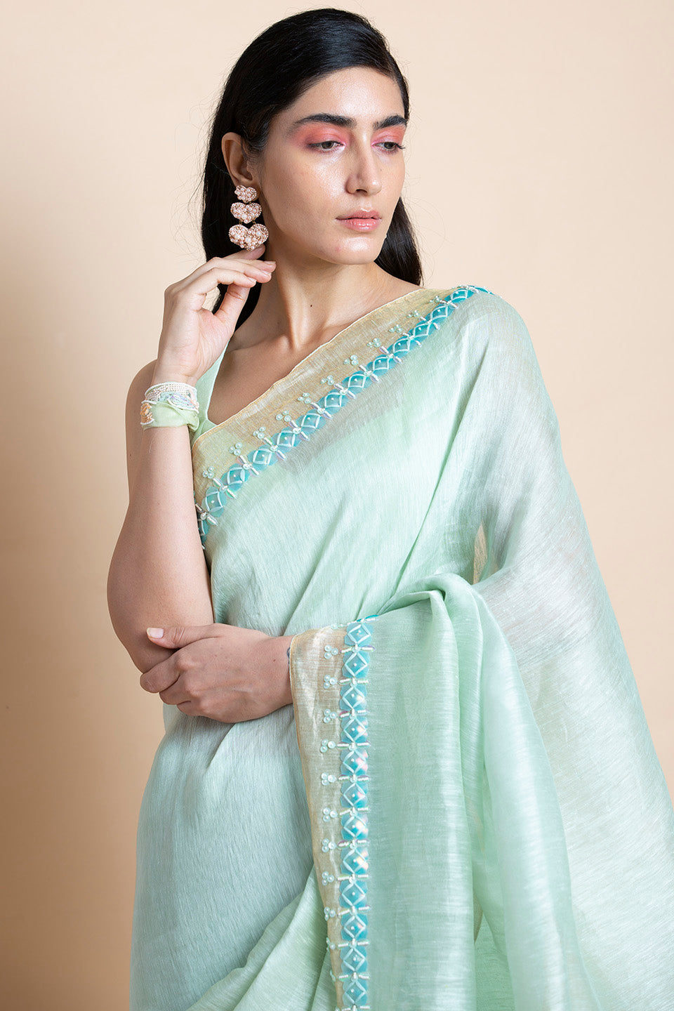 Neo Mint in Linen Silk - Saree