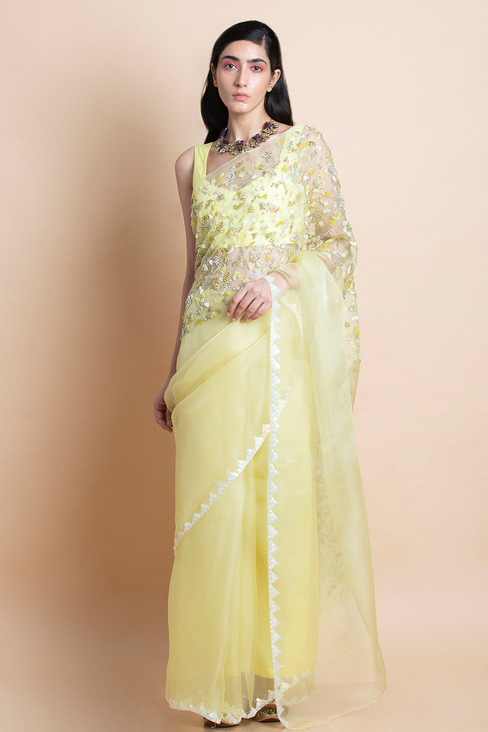Lime Yellow in Silk Organza - Saree