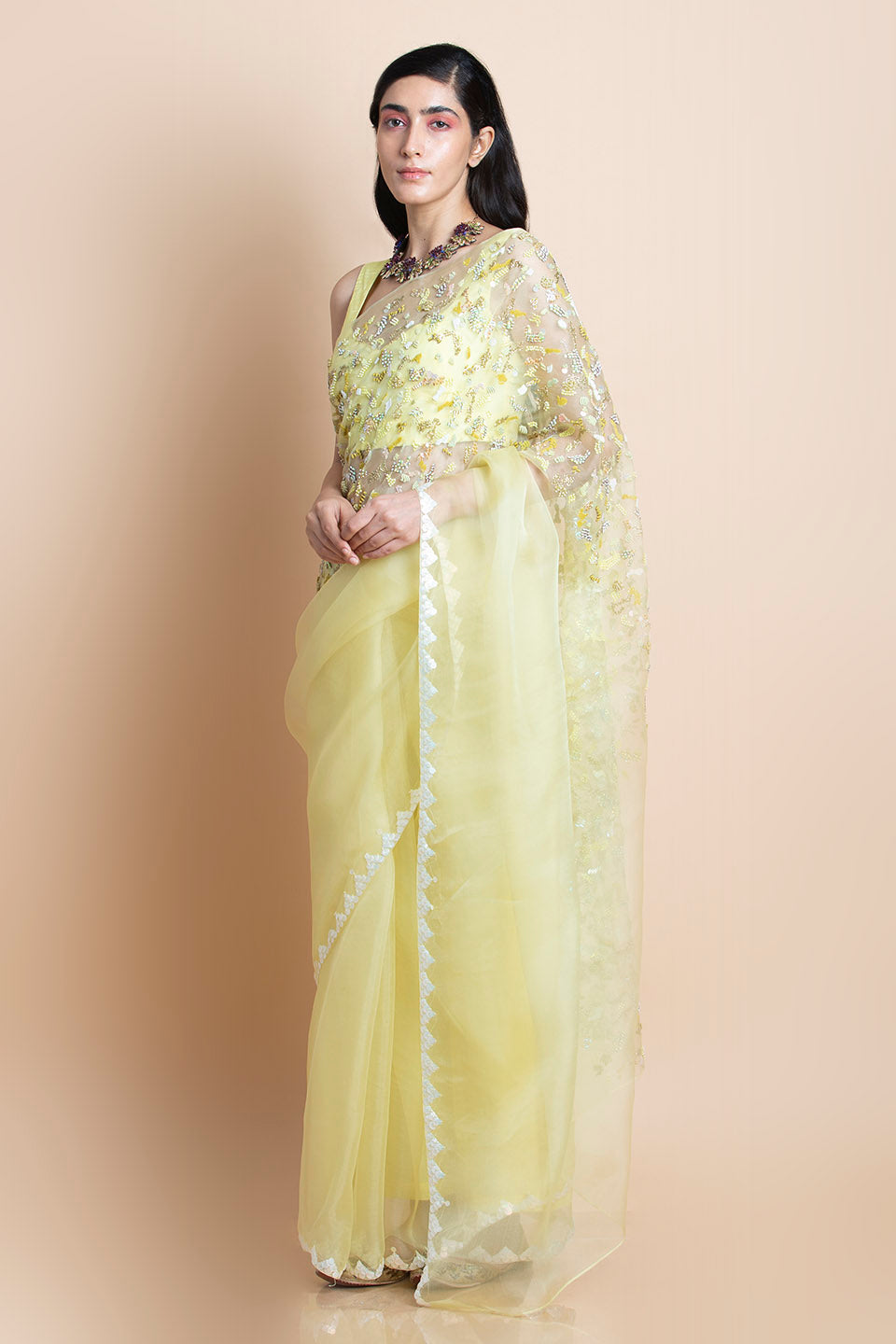 Lime Yellow in Silk Organza - Saree
