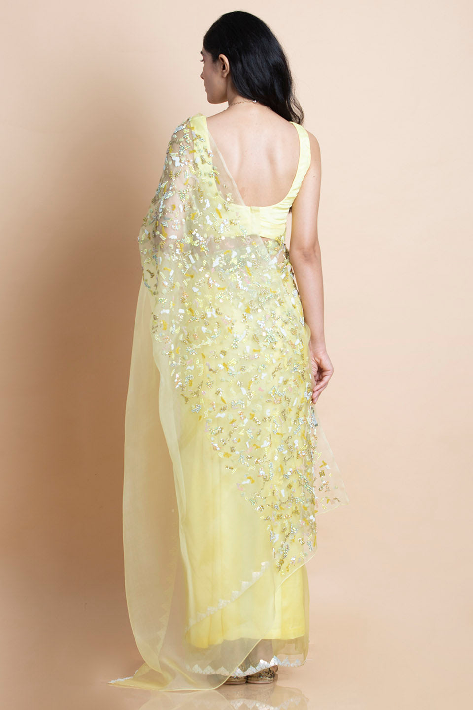 Lime Yellow in Silk Organza - Saree