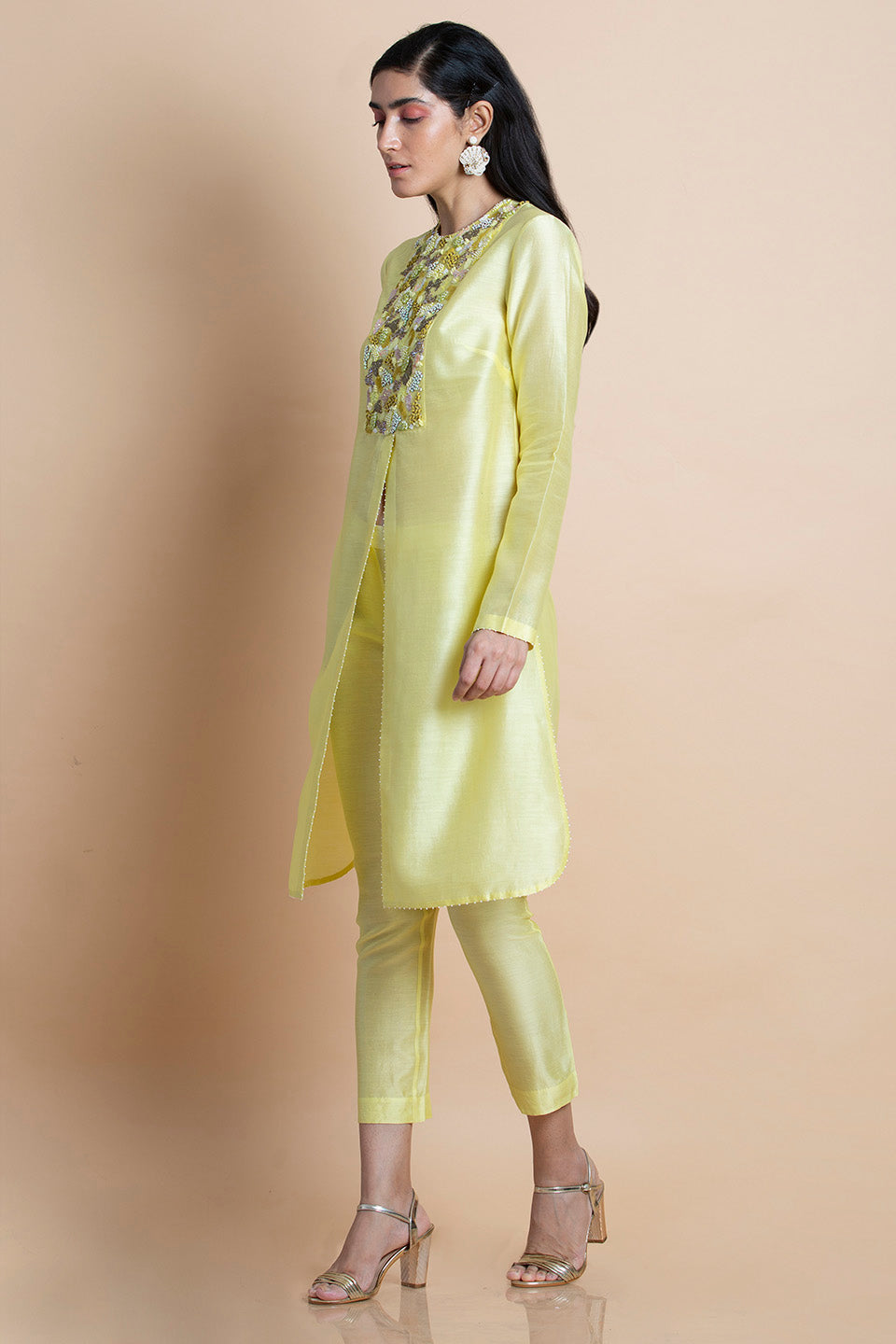 Lime Yellow Embroidered - Tunic Set