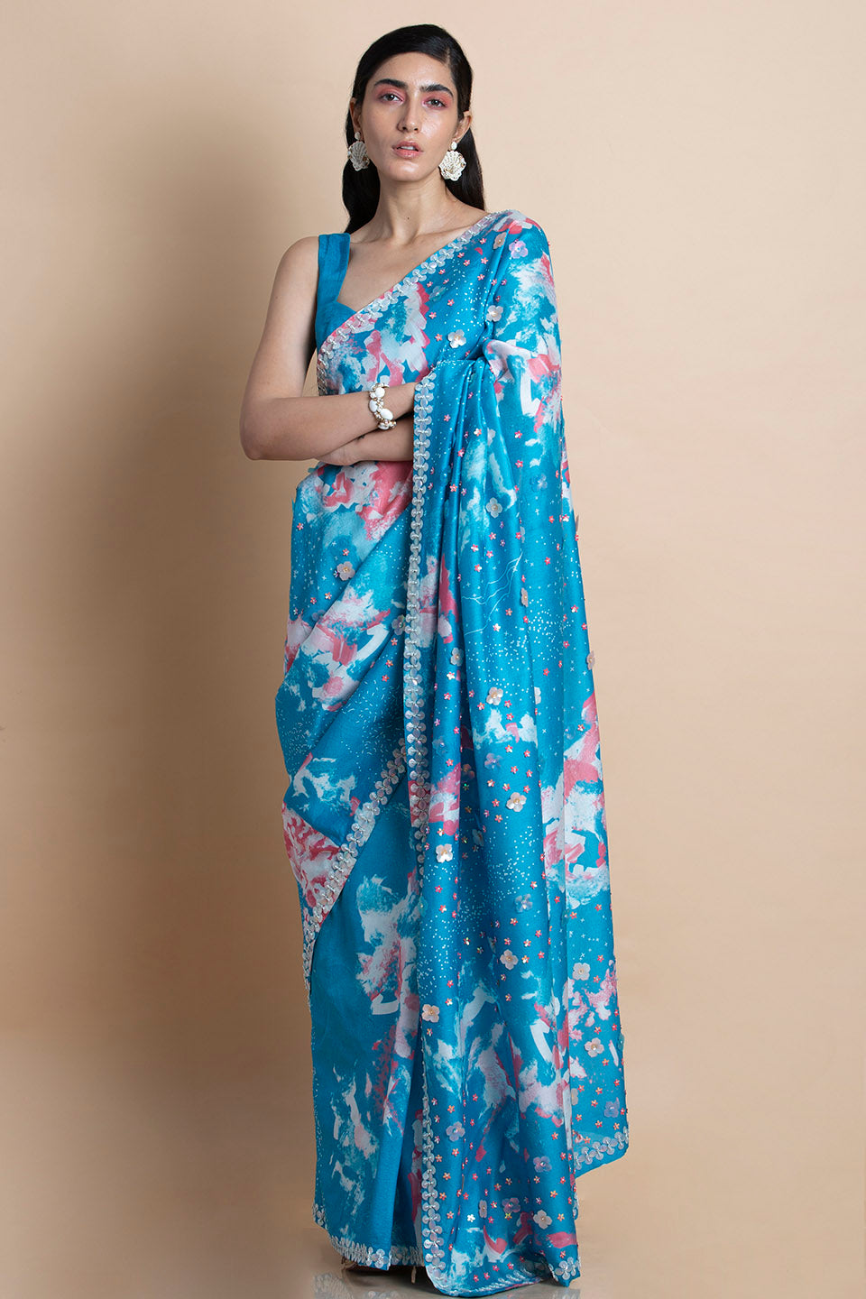 Distressed Aqua - Saree
