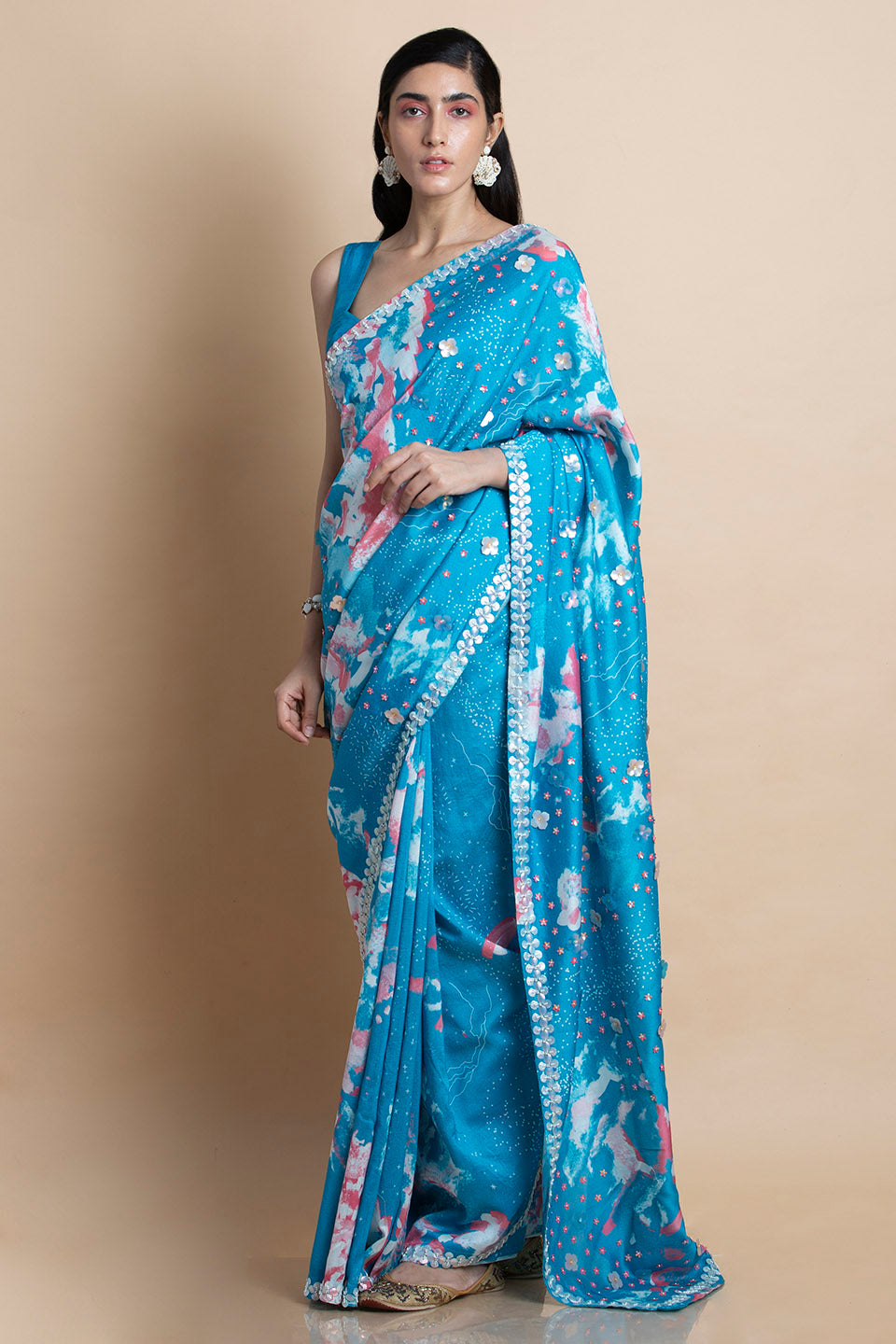 Distressed Aqua - Saree