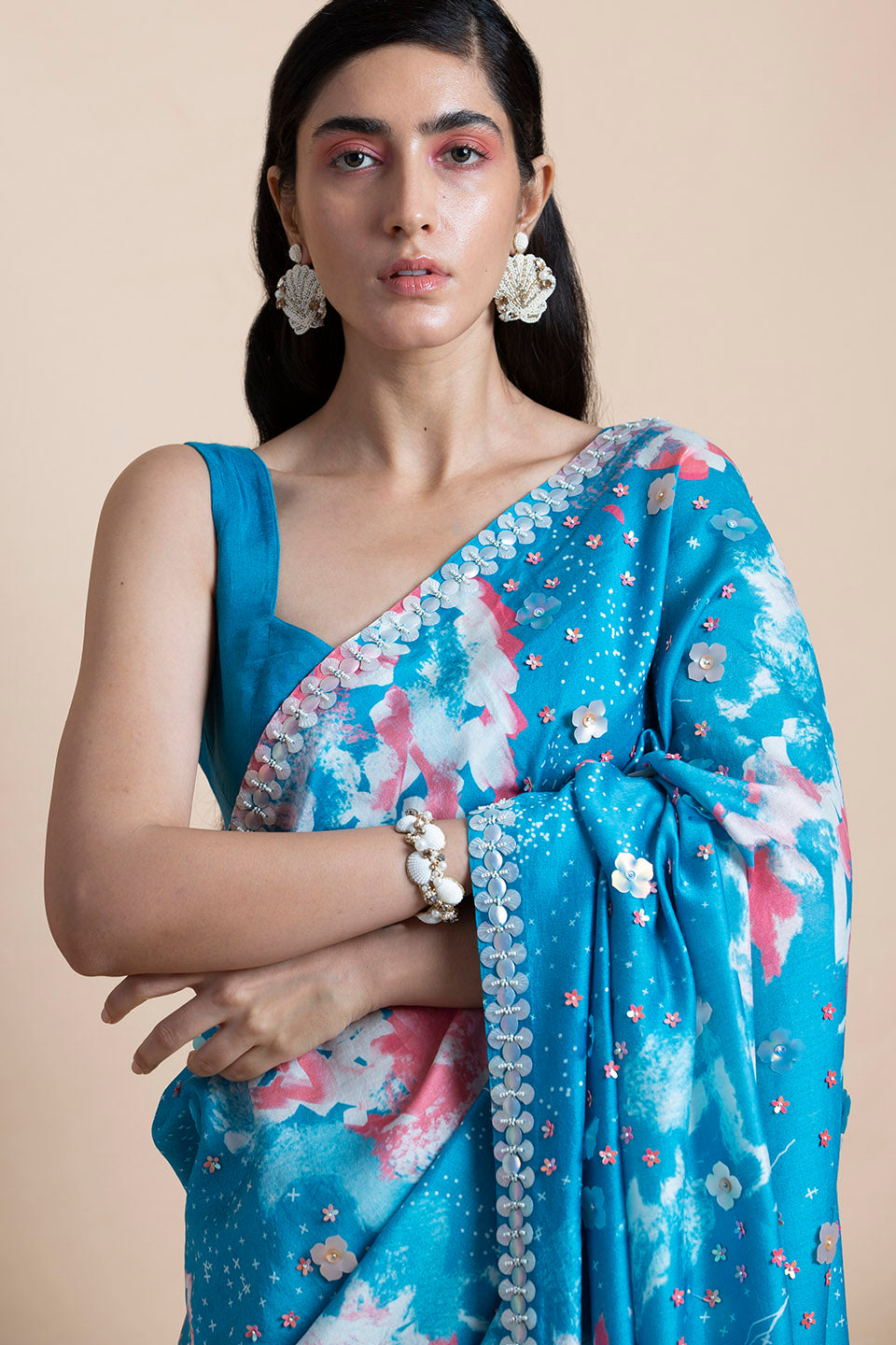 Distressed Aqua - Saree