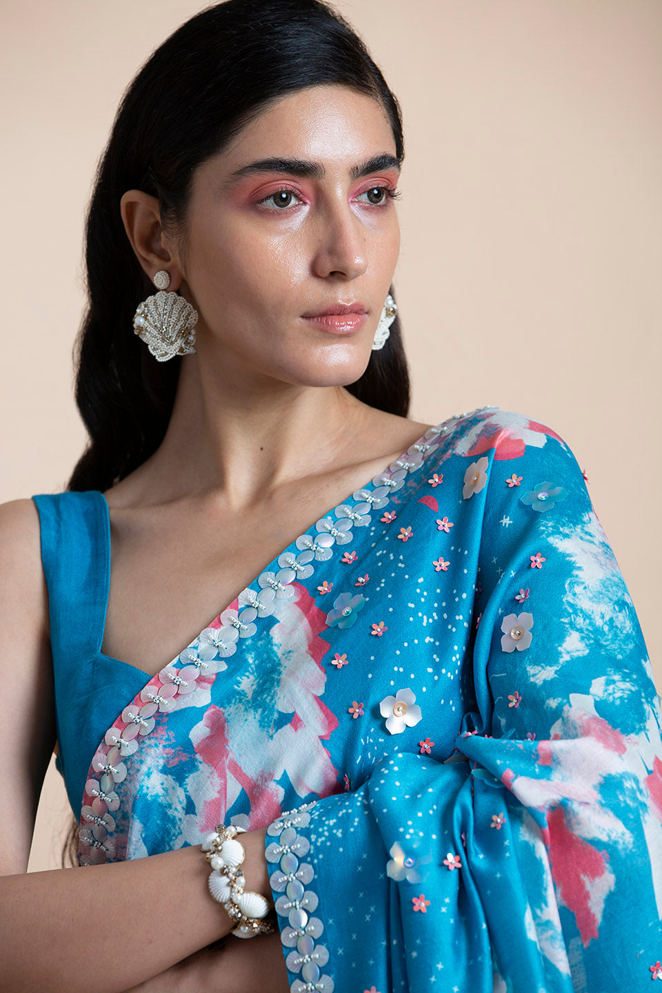 Distressed Aqua - Saree
