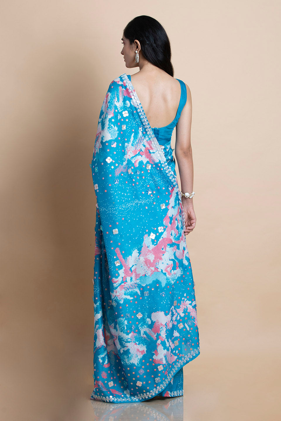 Distressed Aqua - Saree