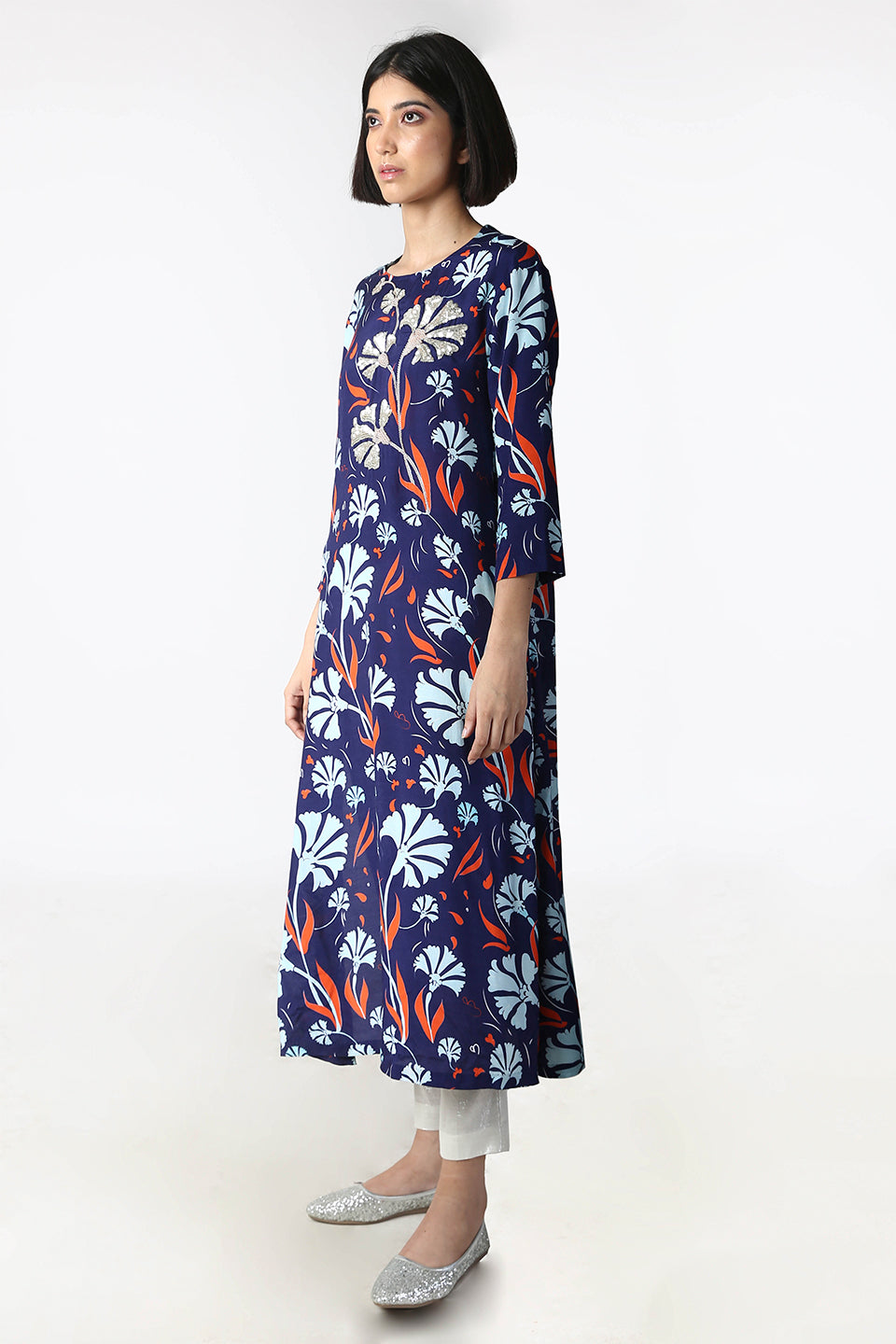 Printed and Embroidered Kurta in Cotton Silk - sakshamneharicka.com