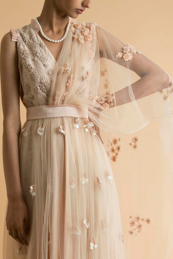 Peach Embroidered Sheer Dress