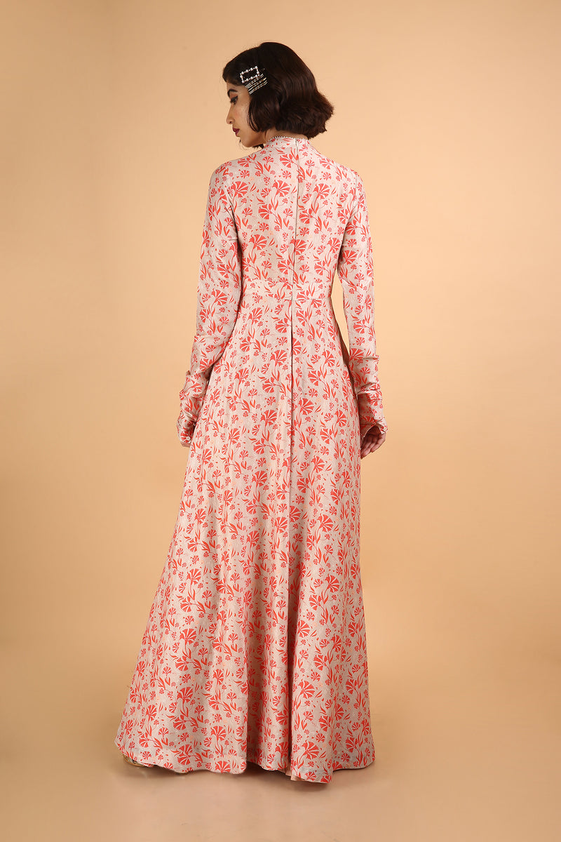 Printed Gown in Banarasi Cotton Silk - sakshamneharicka.com