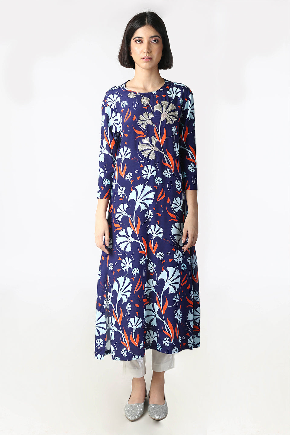 Printed and Embroidered Kurta in Cotton Silk - sakshamneharicka.com