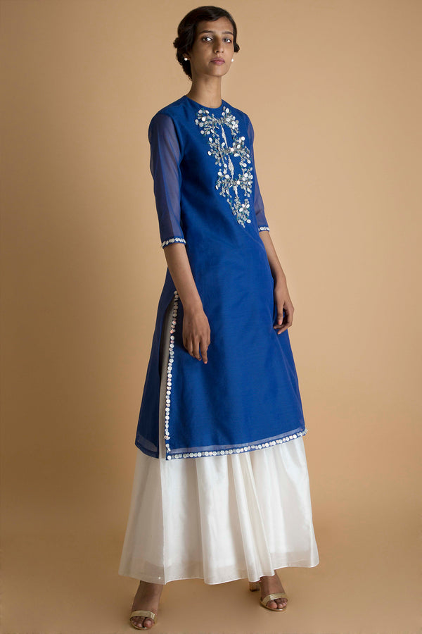 Kota Hand Embroidered Kurta Set - Ocean