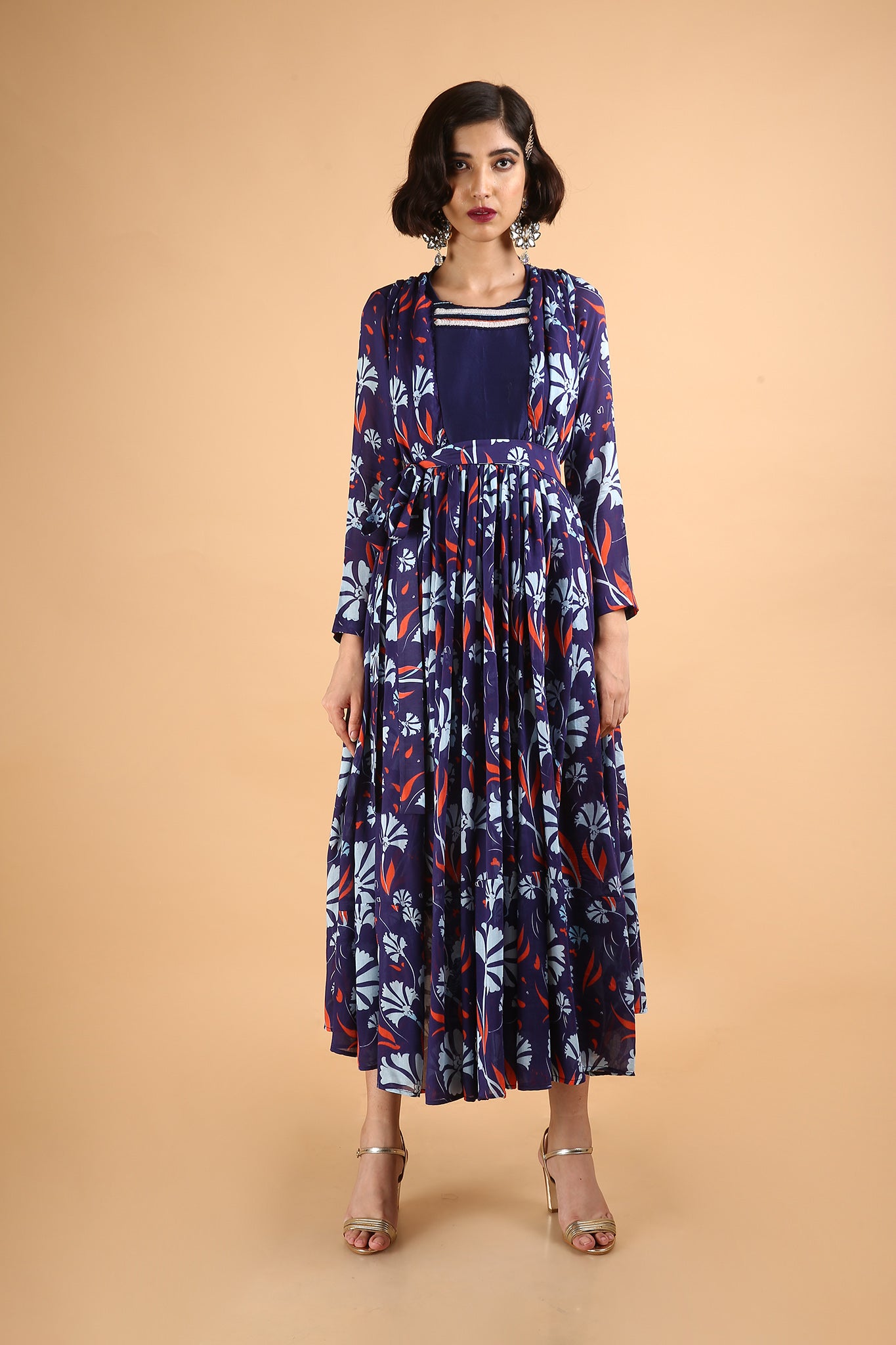 Printed and Embroidered Dress in Cotton Silk - sakshamneharicka.com