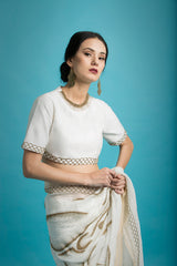 Vaayu - Embroidered Linen Silk Saree in White - sakshamneharicka.com