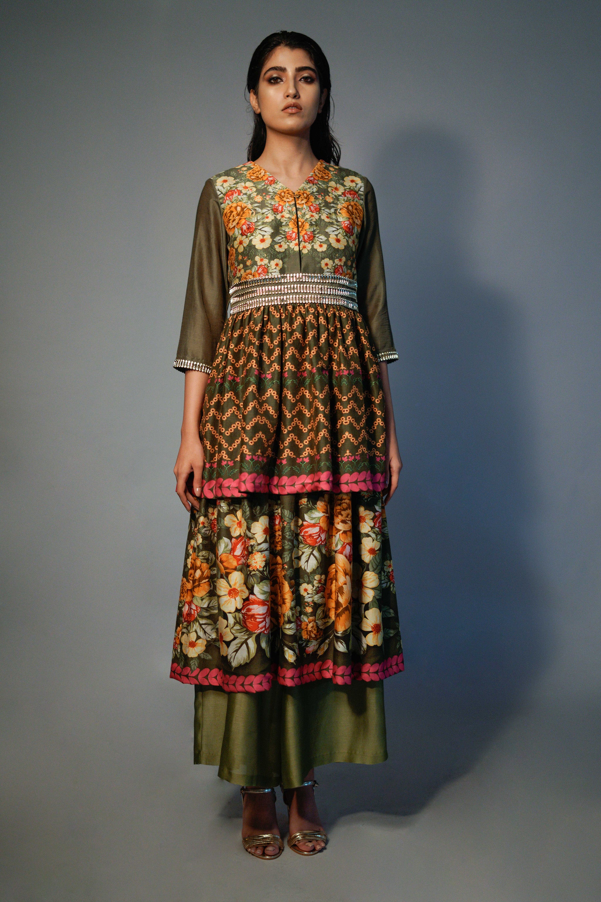 Janaki Olive Layered - Kurta Set