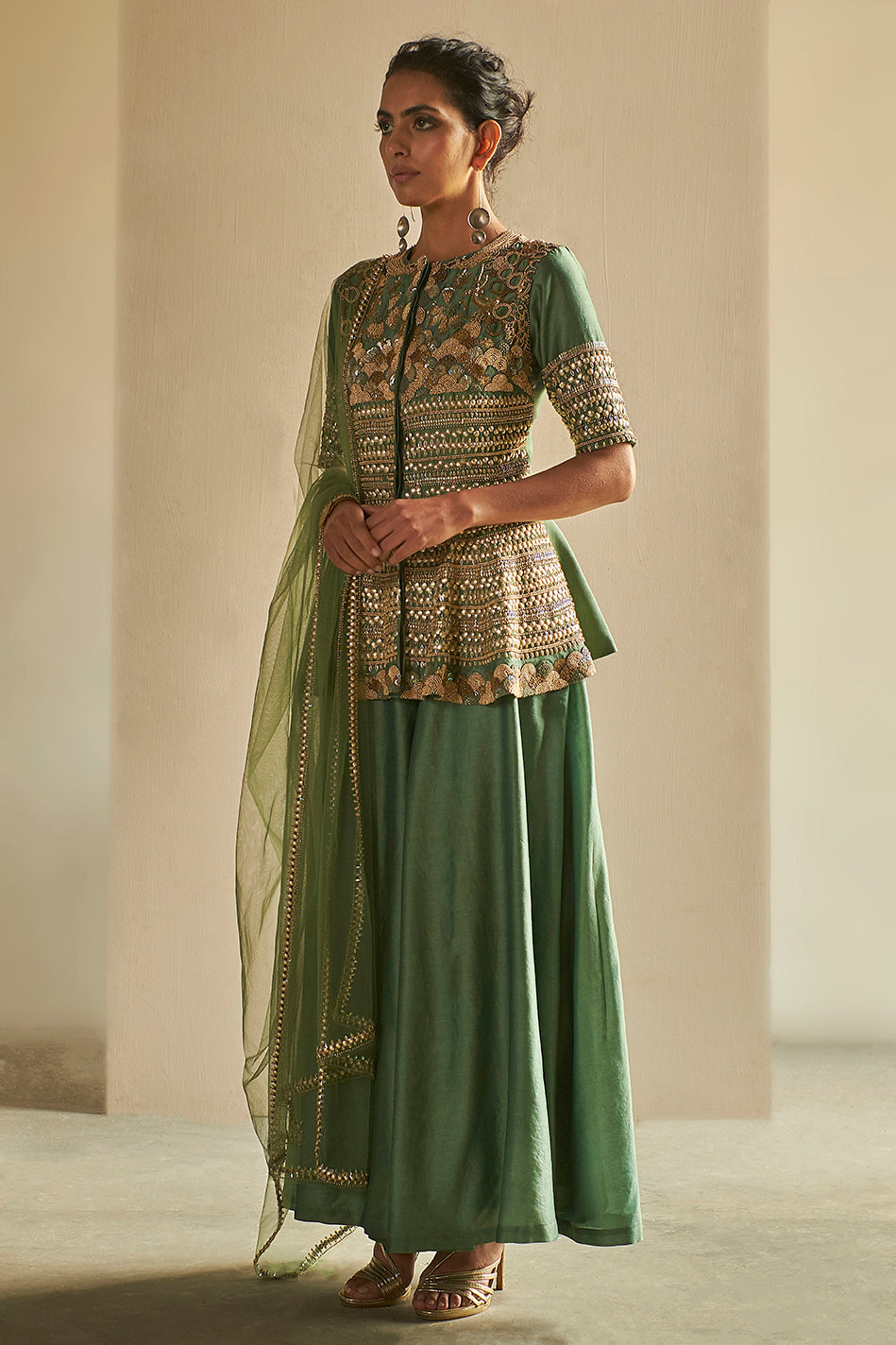 Gulposh - Green Sharara Set