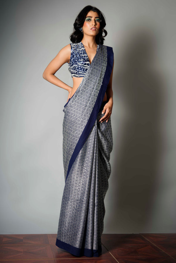Indigo/Ivory Silk Dori Woven Saree