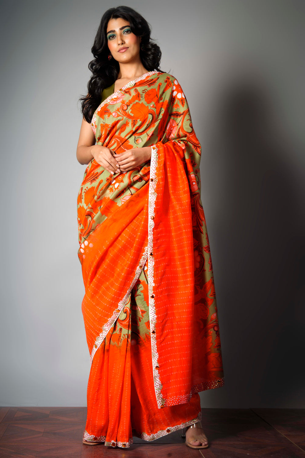 Red/Olive Spice Garden - Saree
