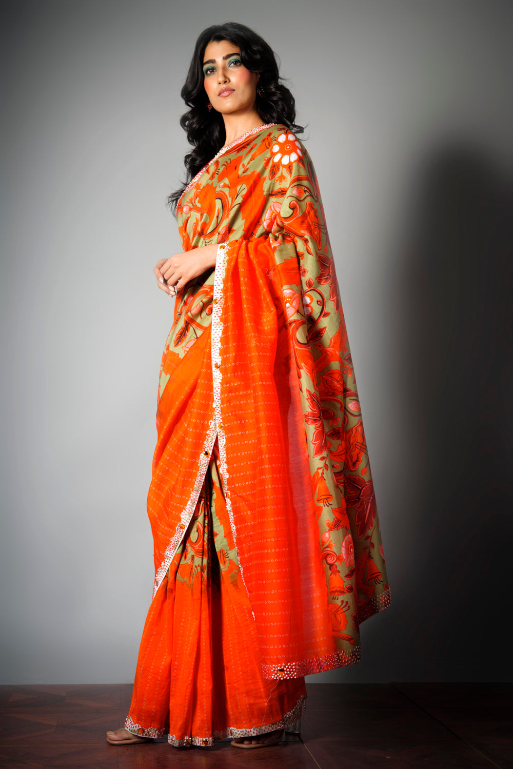 Red/Olive Spice Garden - Saree