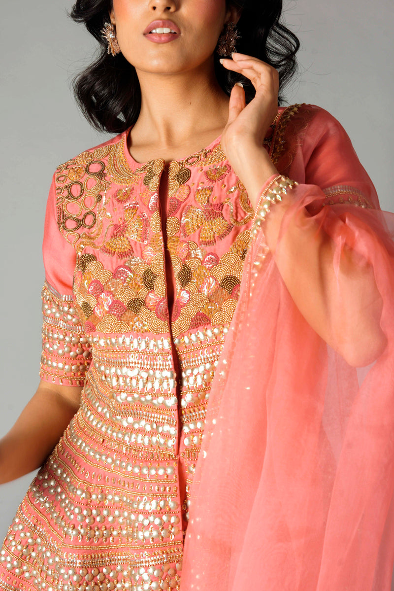 Pink Embroidered Sharara Set