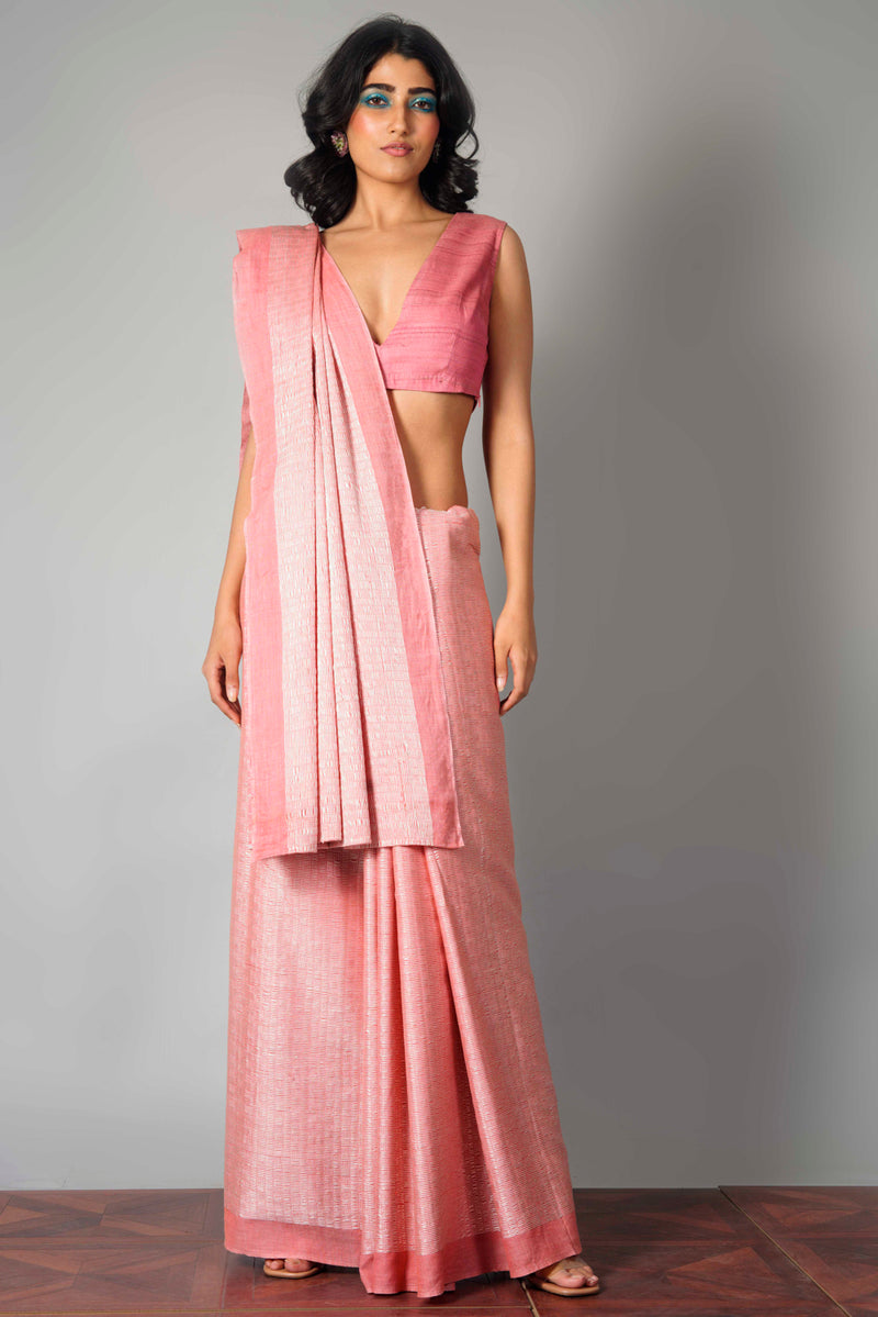 Pink Woven Silk Dori Saree