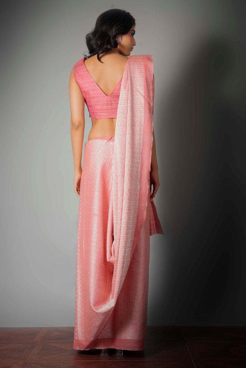 Pink Woven Silk Dori Saree