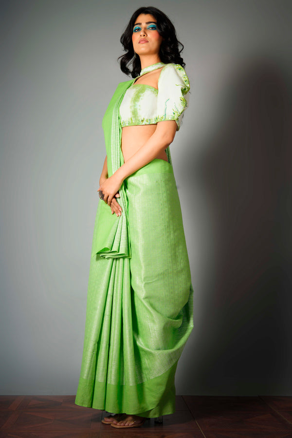 Green Woven Silk Dori Saree
