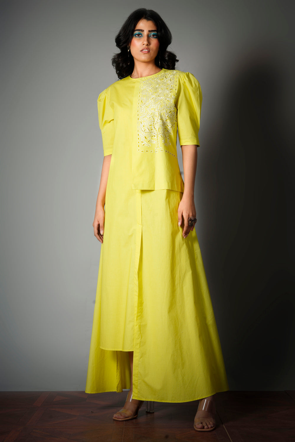 Yellow cutwork A-symmetrical - Dress