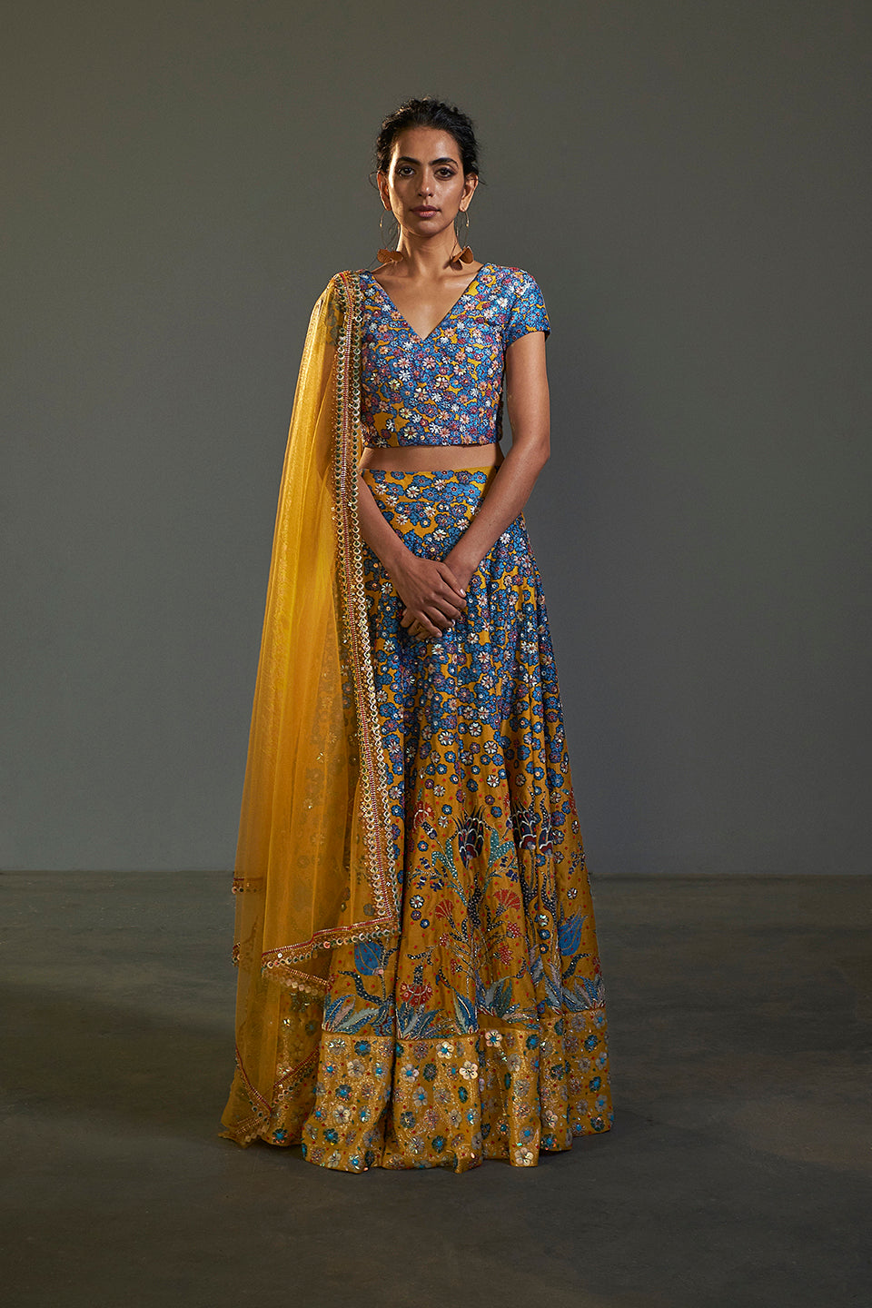 Printed and Hand Embroidered Lehenga Set - sakshamneharicka.com