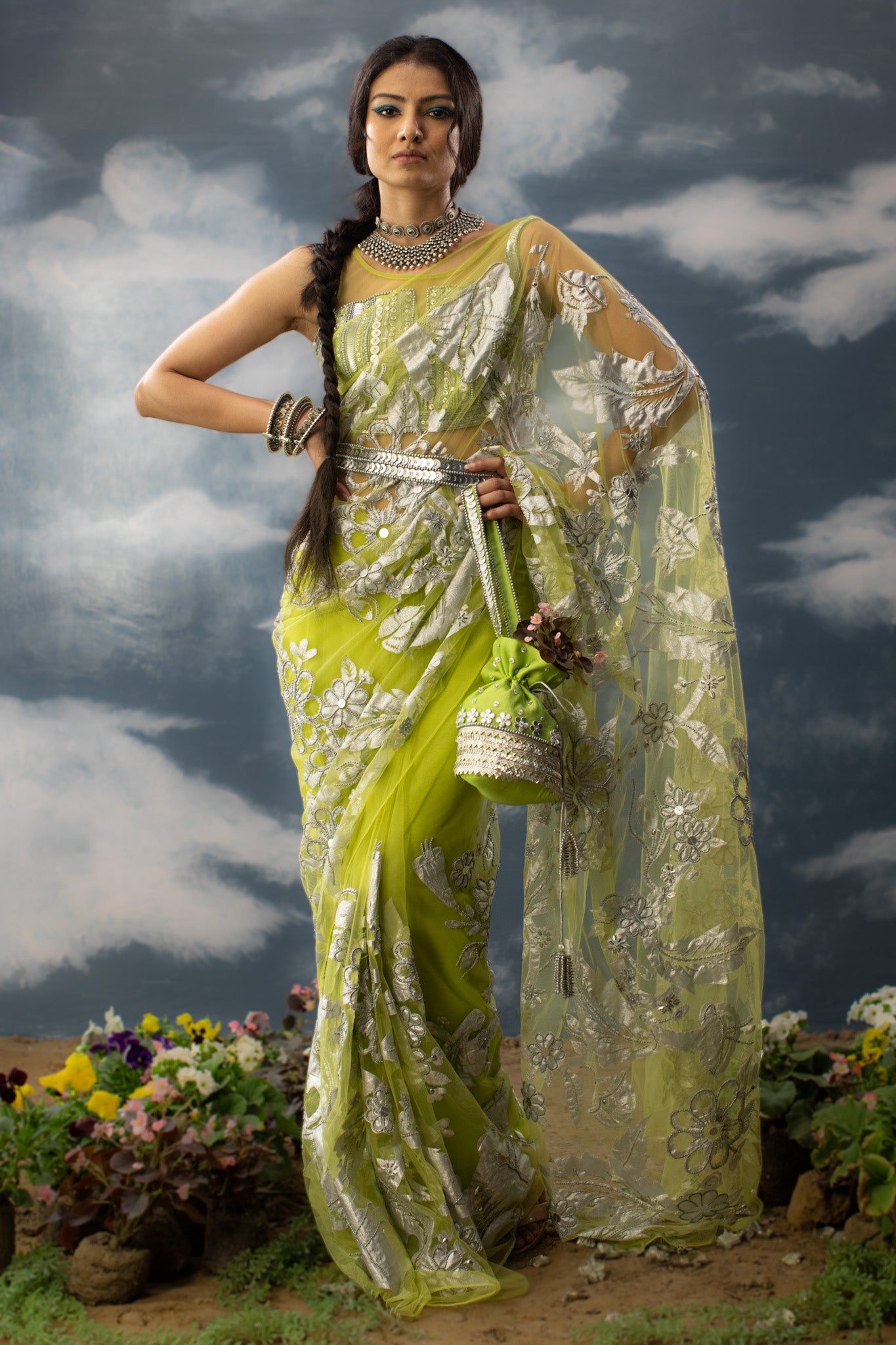Iccha - Fully Embroidered Saree Set in Tulle